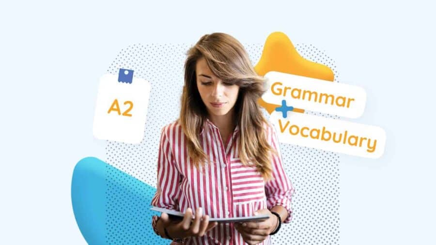 Kurs angielskiego A2 podstawowy, Słownictwo i Gramatyka