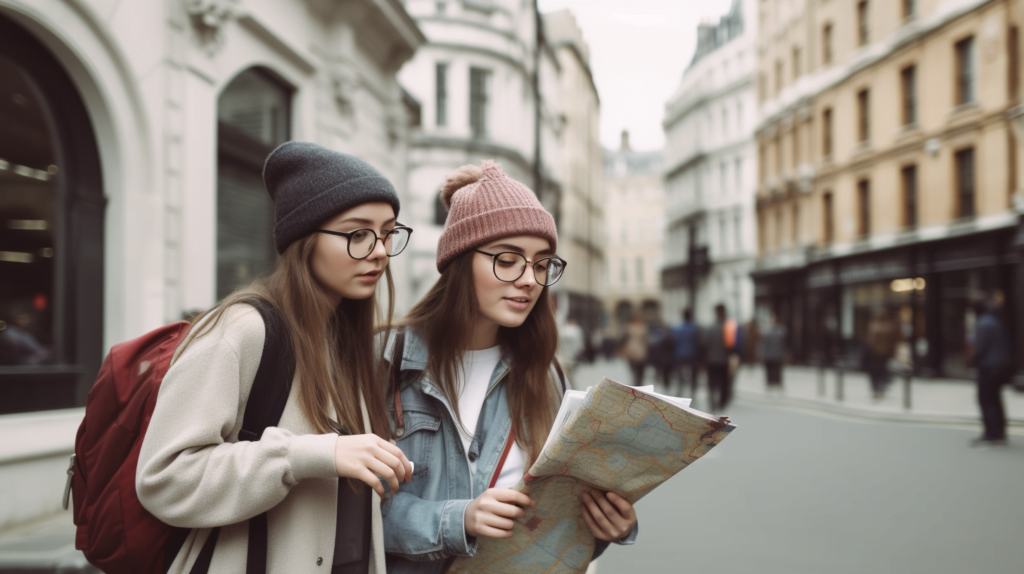 Dwie dziewczyny znające angielski na poziomie b2 same podróżują po Londynie